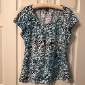 Ann Taylor Size Large Aqua, White and Black Top